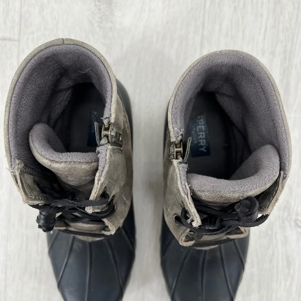 Sperry Women's Duck Boots Ankle Zip Waterproof Grey Suede Rubber Size 7‎